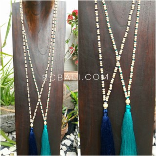 60pieces free shipping tassels long strand wooden beige color Mix